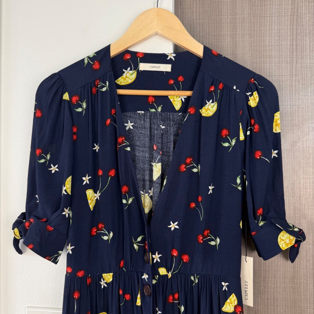 NEW Capulet Anthropologie Bettie Midi Shirtdress Navy Fruit Print Size Medium - Picture 4 of 15